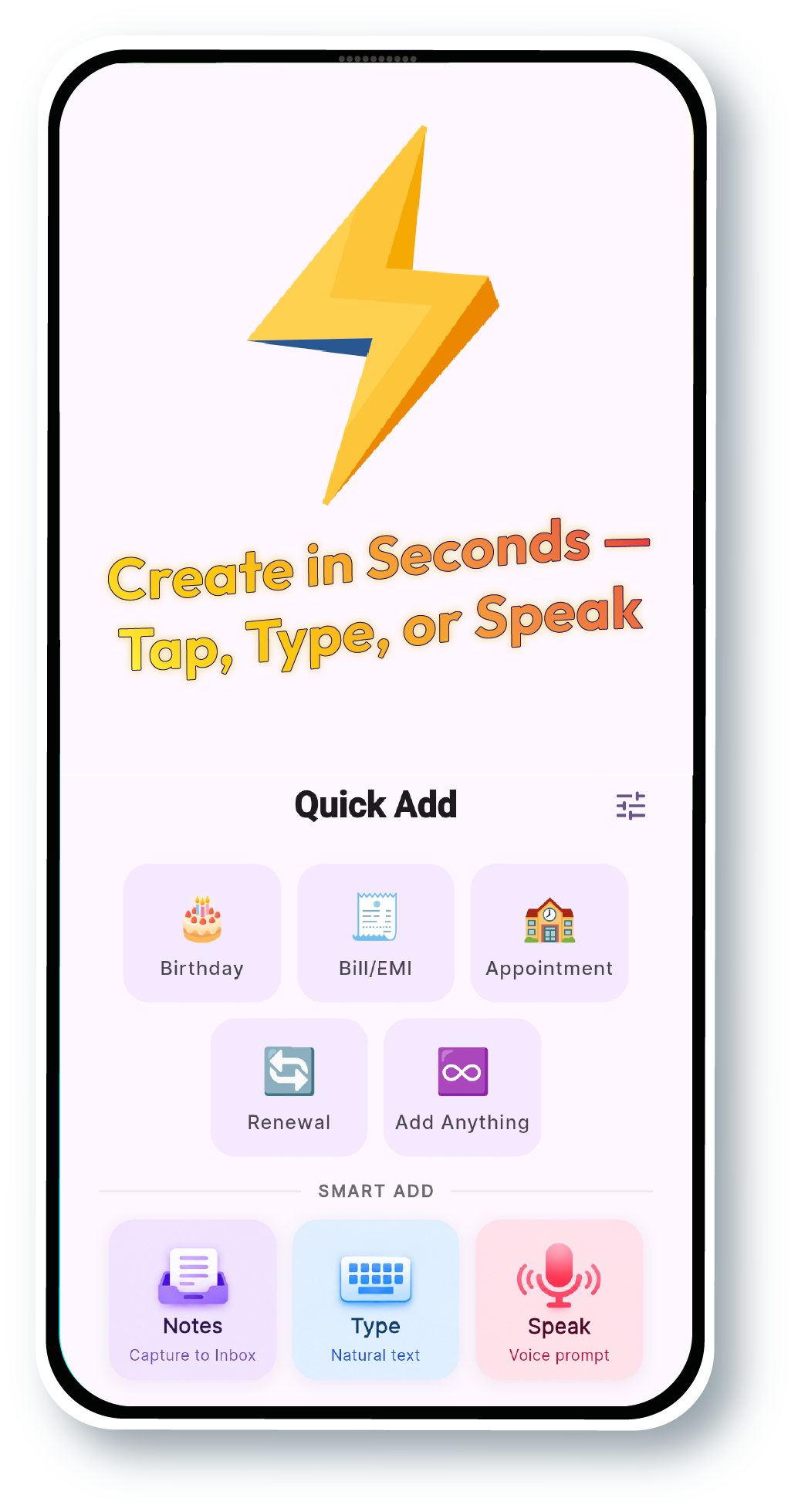 DateWise Smart Add — Tap, Type, or Speak
