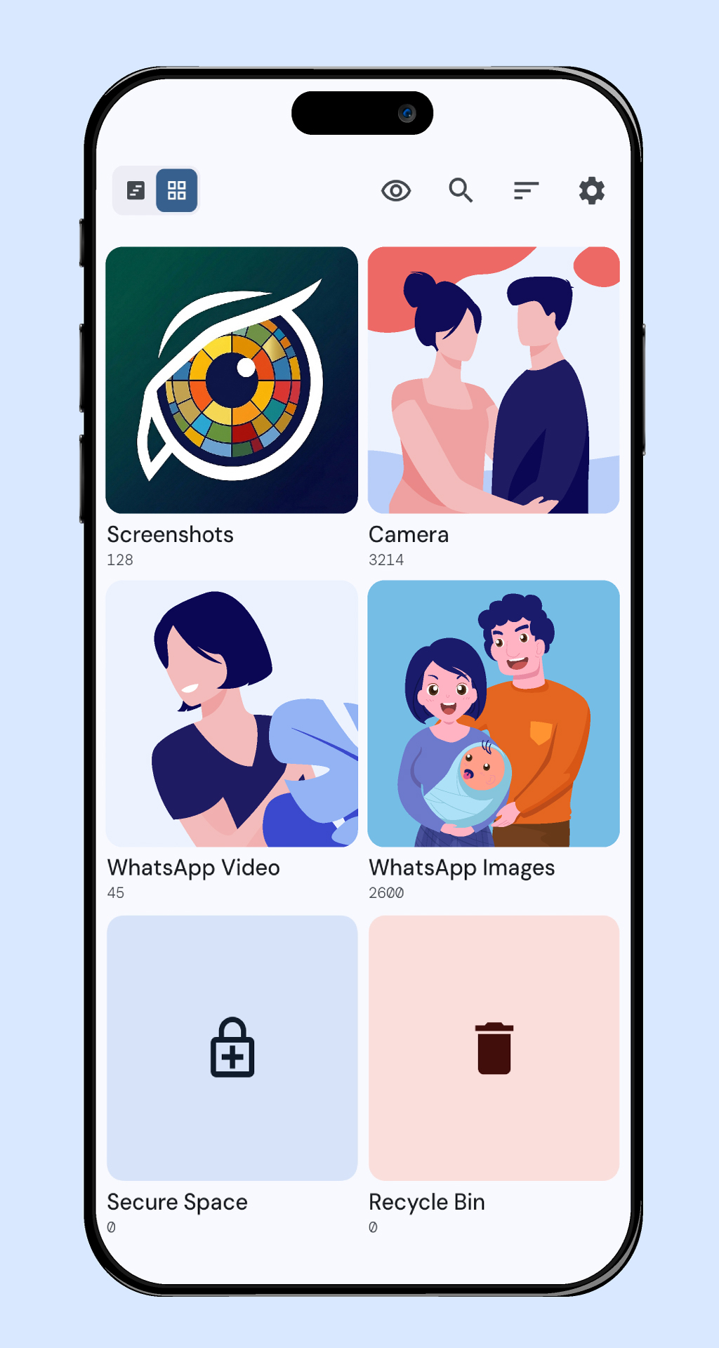 Clean album grid gallery view
